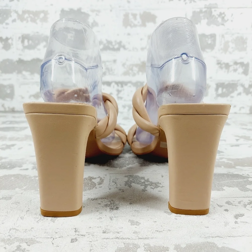 New Open Edit Remmy Twisted Strap Beige Square Toe Heeled Sandals W303 - Picture 6 of 16